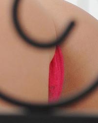 Jodie Gasson: Pink Bra & Thong In Bed
