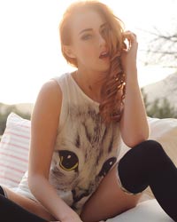 Lucy Anne: Pussy Cat Tshirt & Cute Kneesocks
