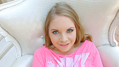 Cute Russian teen Alessandra Jane takes off her white cotton panties to reveal her juicy pussy. Oil, dildo and vibrator play until she cums. Jun-2017 606