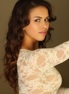 Alluring Vixens: Sexy Alluring Vixen Amanda Marie shows off in a tight lace semi-sheer body suit