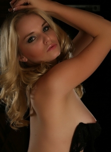 Alluring Vixens: Stunning blonde Alluring Vixen Liz isn't shy as she strips out of her sexy little black bra and panties