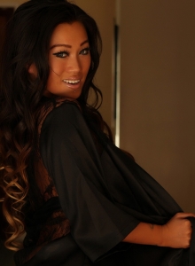 Alluring Vixens: Alluring Vixen babe Jada Cheng teases in a sexy black satin and lace robe
