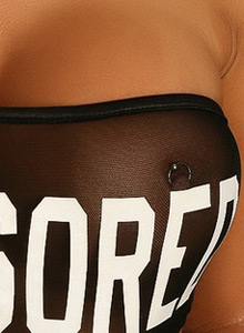 Alluring Vixens: Joselyn's pierced nipples are visable through her sheer top