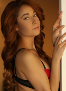 Alluring Vixens: Beautiful Alluring Vixen tease Lilly shows off her curves in a skimpy red and black bra with matching panties