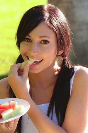 Catie and her juicy fruit - you know what I mean!