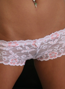 I Want Katie: Tanned teen Katie pulls her lace panties aside to show off her tight little pussy