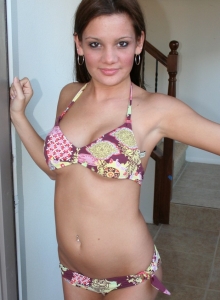 I Want Katie: Teenage slut Katie welcomes you to her home by stripping out of her bikini at the front door