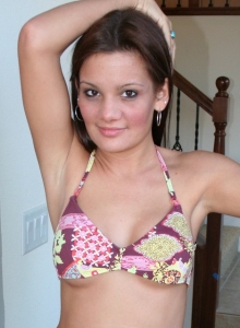 I Want Katie: Teenage slut Katie welcomes you to her home by stripping out of her bikini at the front door
