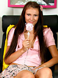 Nubiles.net Asya - Brunette spinner Asya masturbates with a twisted lollipop