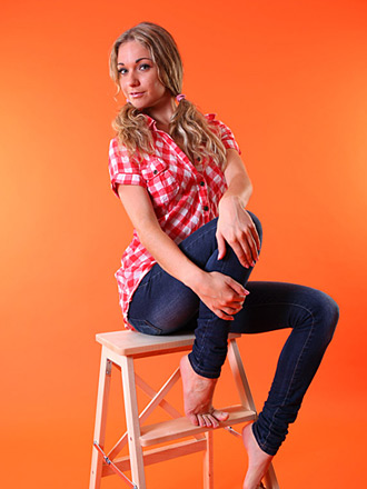 Superb blonde Ginny loves to tease with her red panties