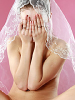 Lustful and alluring babe Brigitte caresses nipples and wears a veil