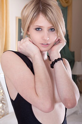 Sexy and innocent doll in fancy pants loves to show her small mammaries