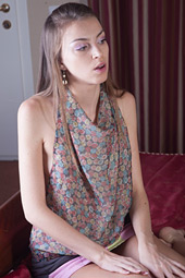 Adorable long haired teen bueaty enjoys to play her fresh kitty