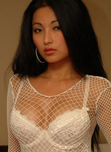 SpunkyAngels: Aria Lee teases in a sexy white lingerie outfit with a skimpy white mesh dress over it