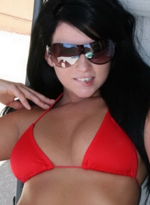 SpunkyAngels: Cute teen Chloe James relaxes by the pool in a skimpy bikini stripping out of it exposing her perky tits and tight little pussy