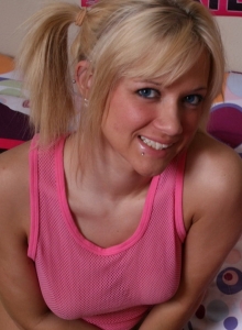 SpunkyAngels: Blonde teen Danielle Lynn shows off her perfect perky tits and tight little pussy as she strips naked for us