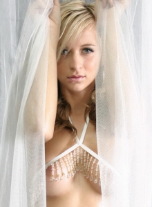 SpunkyAngels: Busty London Hart teases with her perky boobs behind sheer curtains