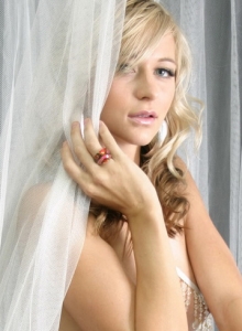 SpunkyAngels: Busty London Hart teases with her perky boobs behind sheer curtains