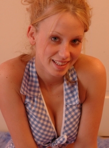 SpunkyAngels: Blonde teen Lucky loves to show off her big tits as she strips out of her country checkered top