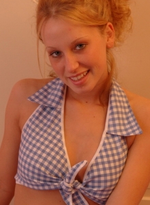 SpunkyAngels: Blonde teen Lucky loves to show off her big tits as she strips out of her country checkered top