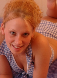 SpunkyAngels: Blonde teen Lucky loves to show off her big tits as she strips out of her country checkered top