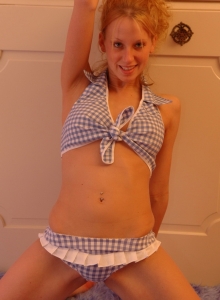 SpunkyAngels: Blonde teen Lucky loves to show off her big tits as she strips out of her country checkered top