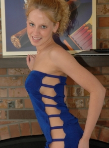 SpunkyAngels: 18 year old Lucky shows off her big perky teen tits as she strips out of her extremely slutty dress