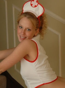 SpunkyAngels: Slutty nurse Lucky wants to check your temperature for halloween as she shows off her perfect perky teenage tits
