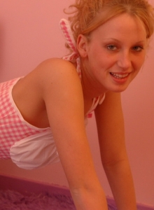 SpunkyAngels: Busty blonde teen Lucky loves to show off her big perfect tits as she strips out of her pink checkered outfit