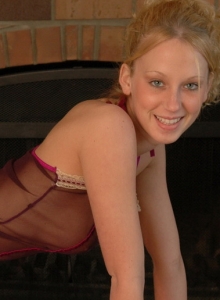 SpunkyAngels: Blonde teen Lucky show off her big perky boobs after striping out of her sheer lingerie
