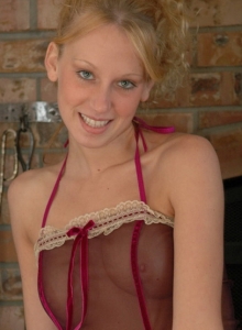 SpunkyAngels: Blonde teen Lucky show off her big perky boobs after striping out of her sheer lingerie
