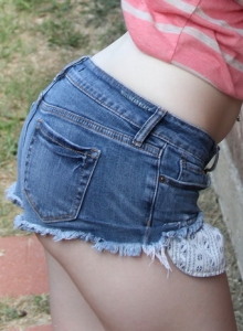 SpunkyAngels: Sexy little Mandy Roe teases with her round juicy ass in tiny jean shorts that she promptly strips out of
