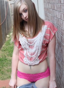 SpunkyAngels: Sexy little Mandy Roe teases with her round juicy ass in tiny jean shorts that she promptly strips out of