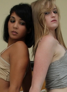 SpunkyAngels: Perky blonde teen Mandy Roe gets naked with her sexy black friend in bed together