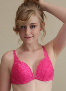 SpunkyAngels: Petite blonde teen Mandy Roe is horny and waiting for someone to join her as she strips out of her sexy pink and black matching bra and panties