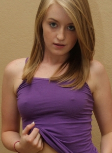 SpunkyAngels: Perky teen Mandy Roe teases in a skimpy purple tank top and black thong