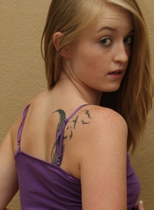 SpunkyAngels: Perky teen Mandy Roe teases in a skimpy purple tank top and black thong