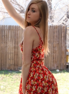 SpunkyAngels: Petite Spunky Angel Mandy Roe lifts her sundress exposing her perky little tights and tight round ass