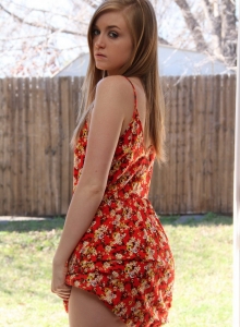 SpunkyAngels: Petite Spunky Angel Mandy Roe lifts her sundress exposing her perky little tights and tight round ass