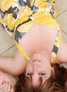 SpunkyAngels: Curvy Spunky Angel tease Misty strips out of her yellow and black dress on the couch