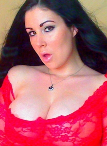 Sweet Krissy: Stunning babe Sweet Krissy teases with her huge tits in her sexy red lace lingerie with matching fishnet stockings and heels