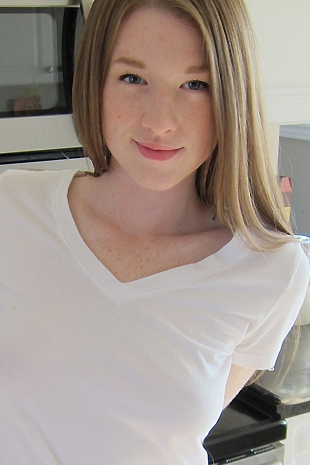 Gemma Minx gets greeted wth a surprise while in the kitchen and soon is on her knees sucking some cock