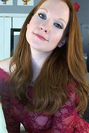 Lucy Ohara wears her new lace see thru dress and strips it off while she fingers herself