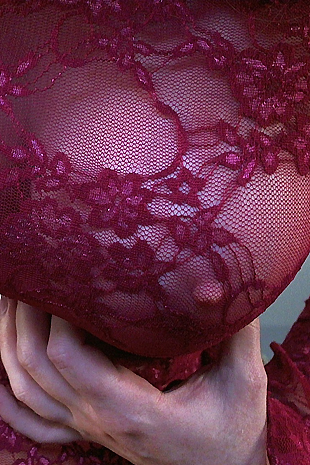 Lucy Ohara wears her new lace see thru dress and strips it off while she fingers herself