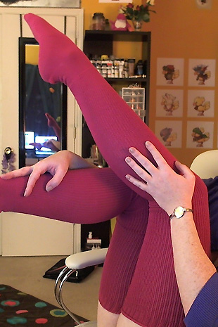 Lucy Ohara wears just a sweater with panties and high thigh socks while she cums hard with her dildo