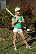 Sara Jaymes and Franziska Play Around Outside with a Baseball Bat