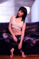 White top and tight galaxy print pants