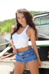 Janine Clarke strips naked from her white top, denim shorts and thong by the truck, 123 Images in this Photoset.