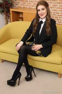 Only-Opaques Scarlot Rose in a college uniform and stockings