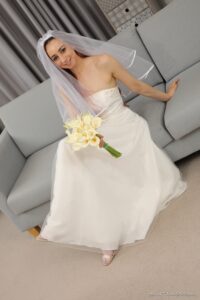 Only Tease Tania Aresti as a beautiful bride in high heels and stockings
